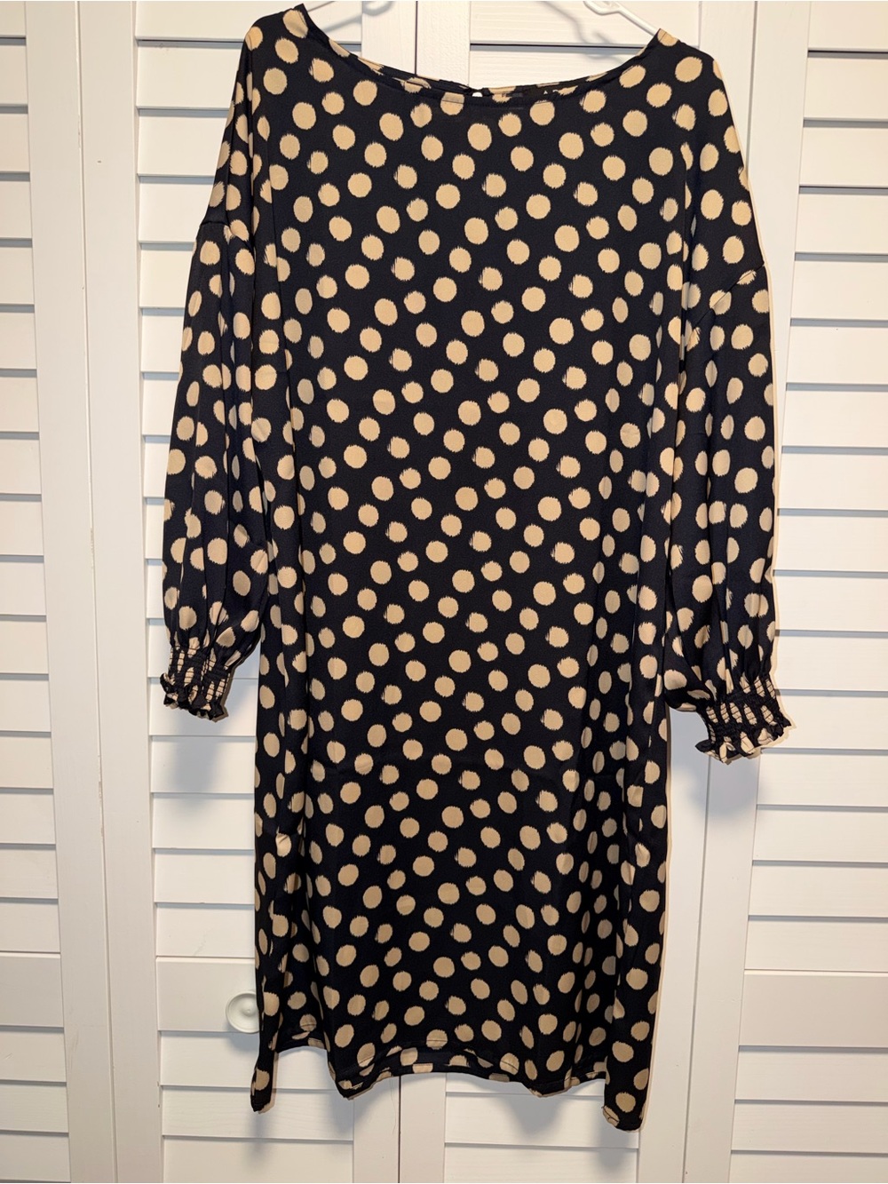A.B.S. Collection Dark Navy and Beige Polkadot Dress Size XL Office Chic